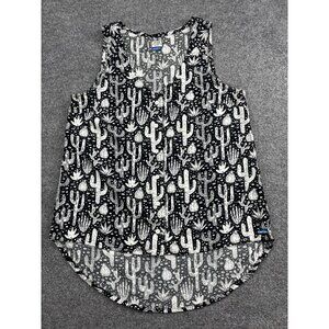 KAVU Shirt Womens Medium Black White Cactus Print Sleeveless Tank Top Blouse